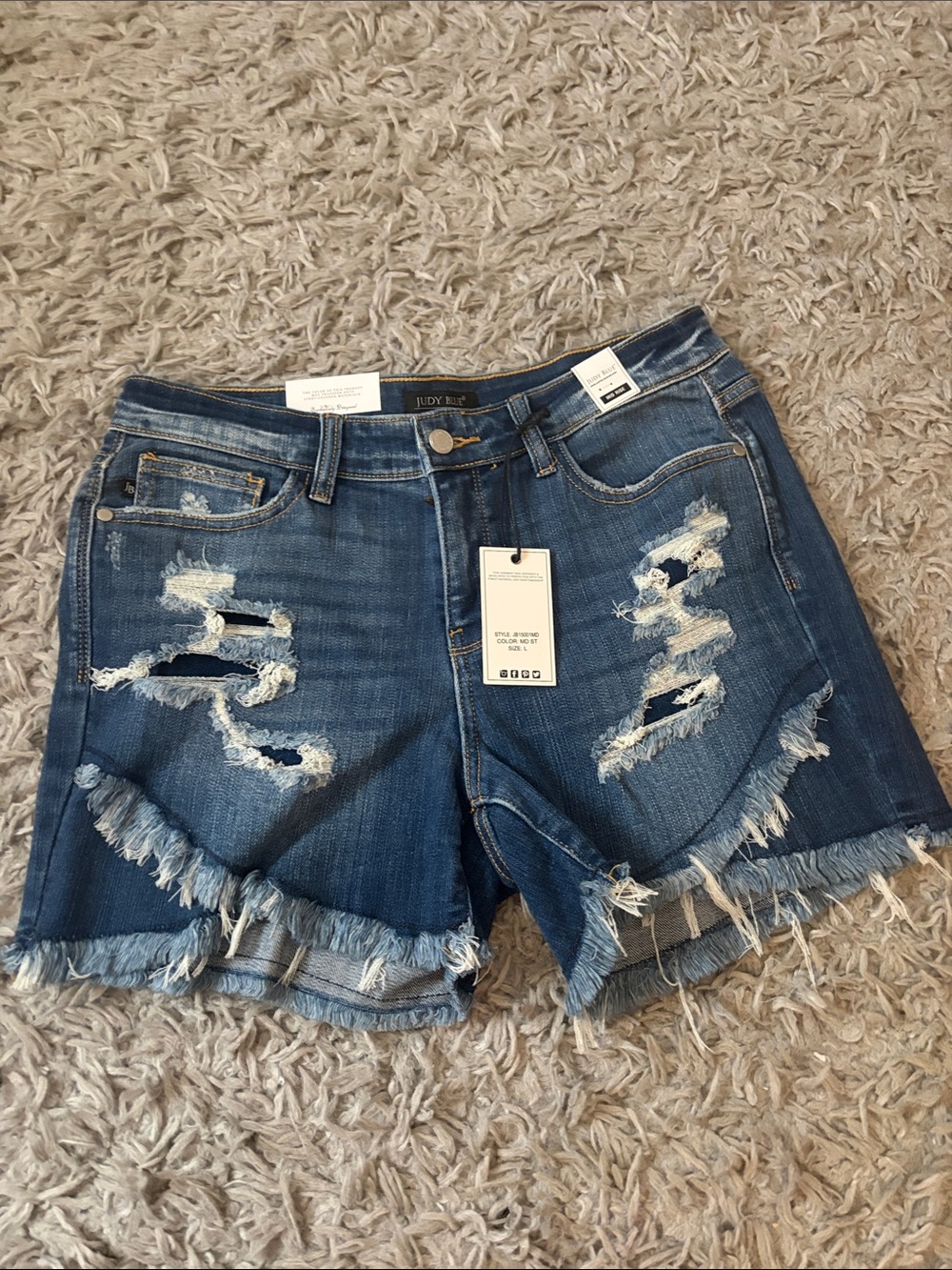 Judy Blue Ripped Dark Blue Denim Shorts with Frayed Hem
